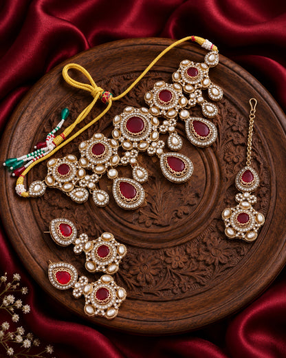 Ruby Aarzohi Premium Sabya Inspired Necklace Set with Earring & Teeka
