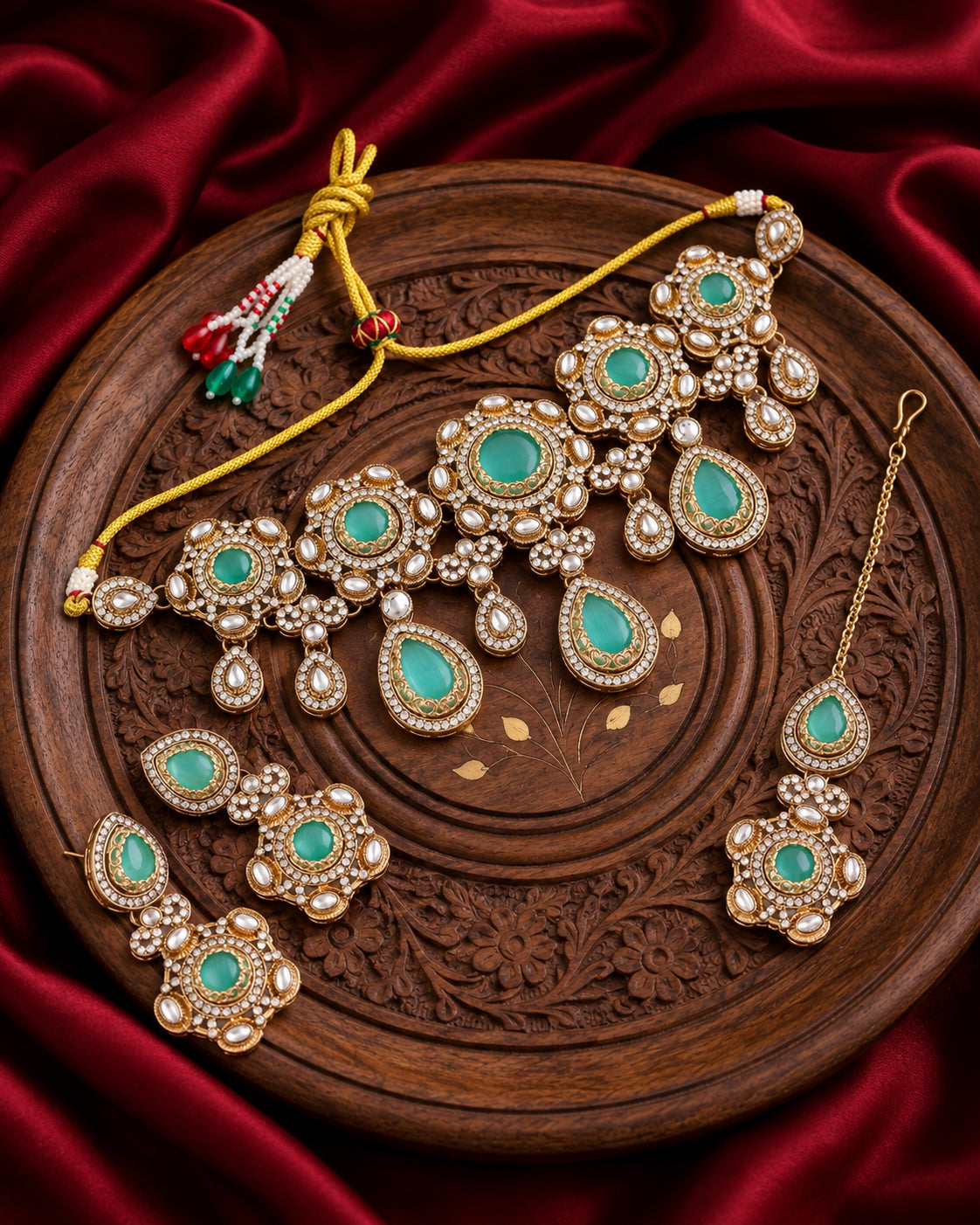 Mint Aarzohi Premium Sabya Inspired Necklace Set with Earring & Teeka