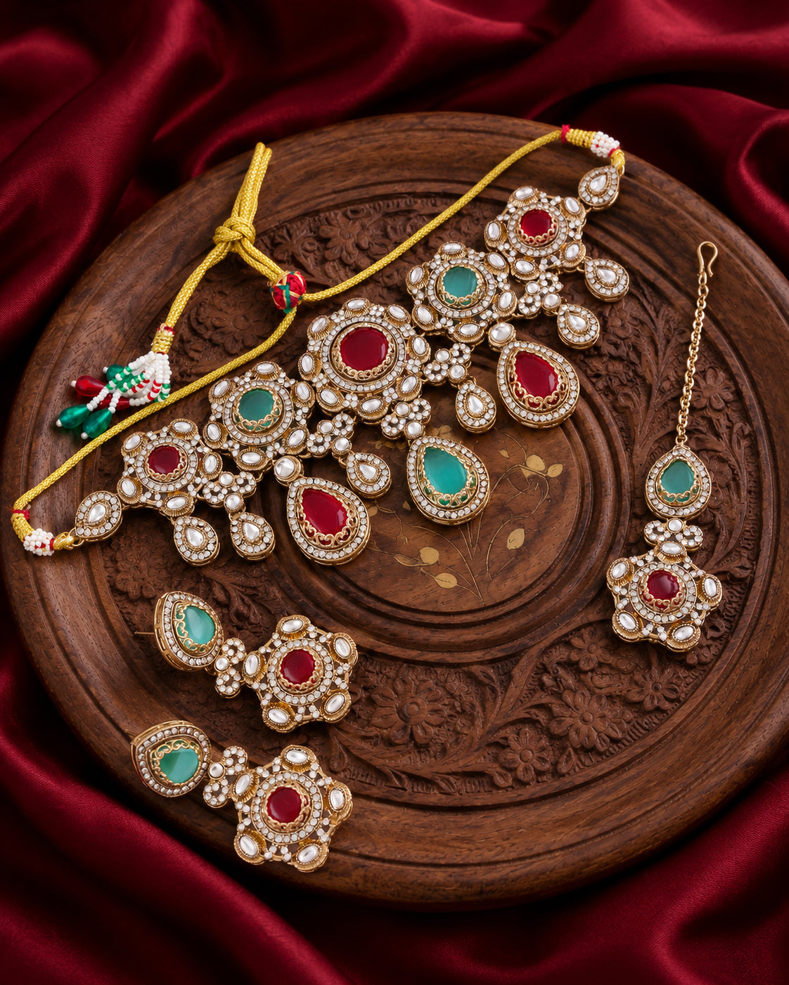 Mint Onion Aarzohi Premium Sabya Inspired Necklace Set with Earring & Teeka