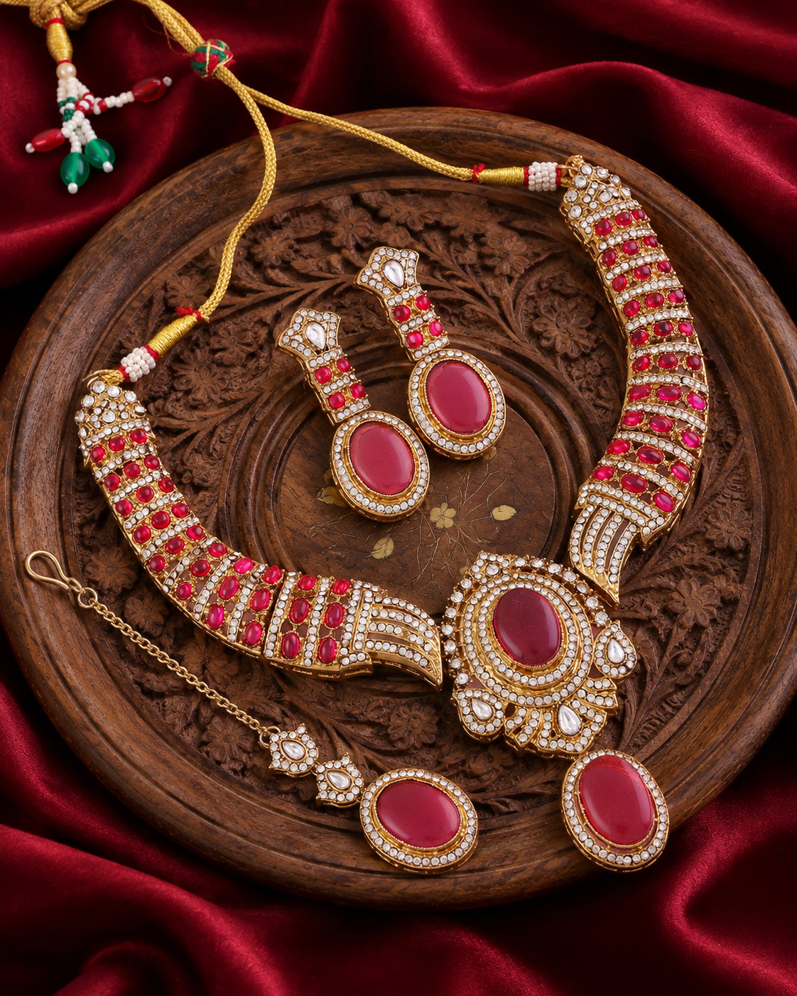Pink Saumili Premium Sabya Inspired Necklace Set with Earring & Teeka
