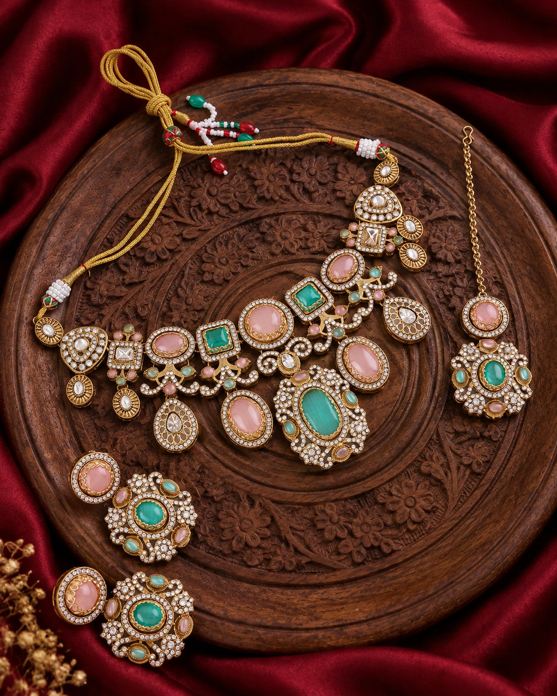 Pastel Myraya Premium Sabya Inspired Necklace Set with Earring & Teeka