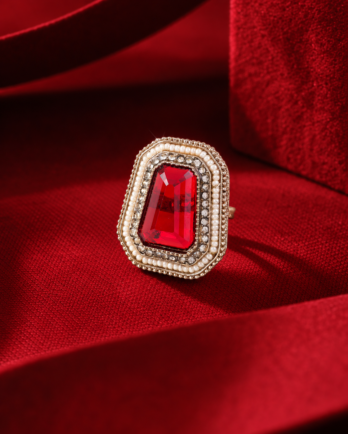 Red Aaboli Ethnic Ring