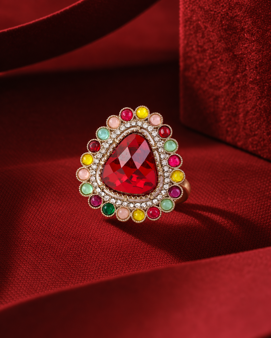 Red Multi Kanishi Ethnic Ring