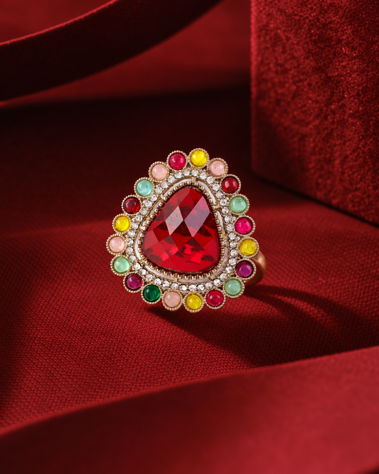 Red Multi Kanishi Ethnic Ring