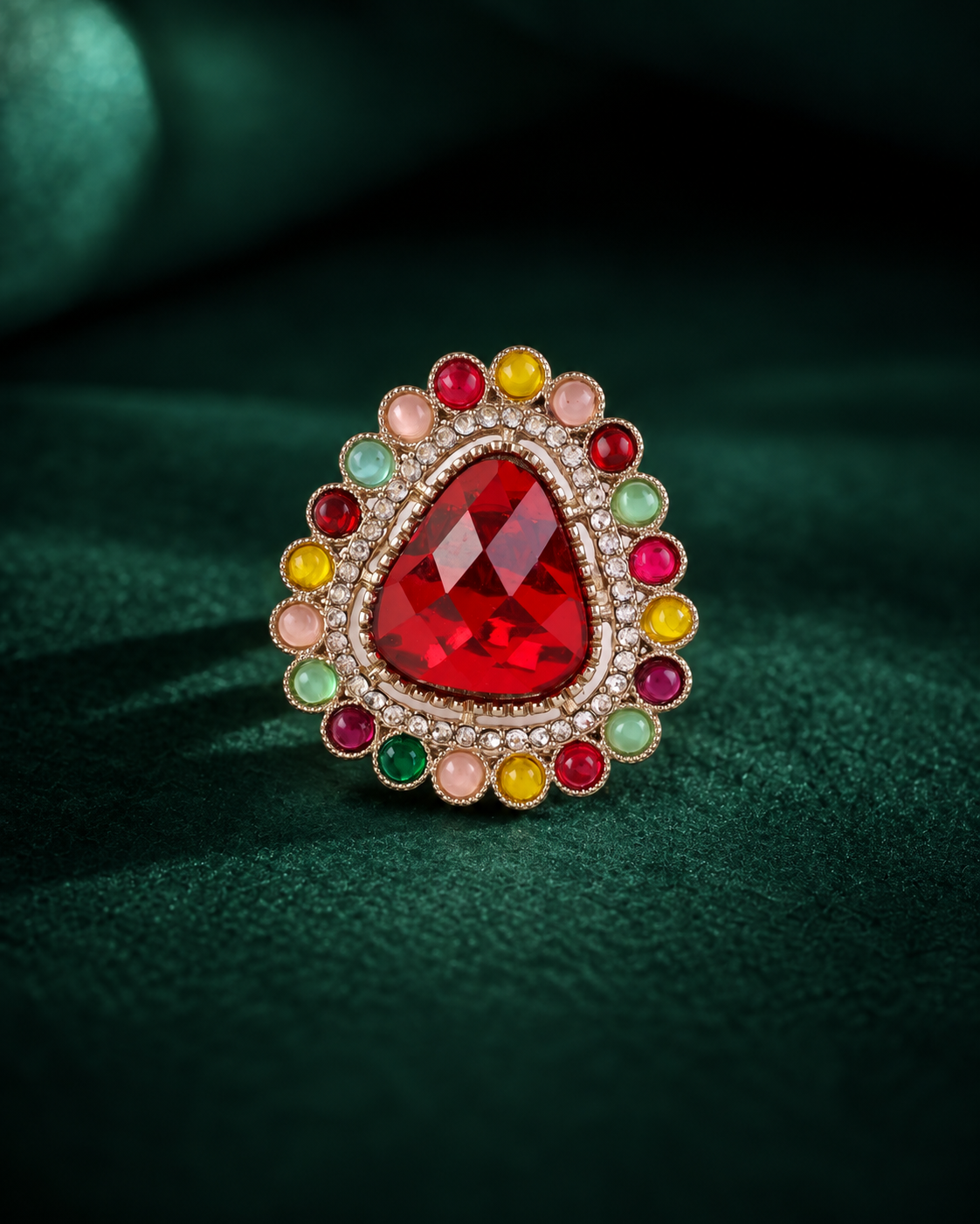 Red Multi Kanishi Ethnic Ring