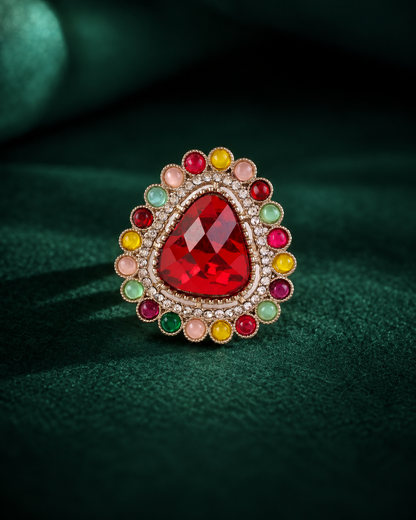 Red Multi Kanishi Ethnic Ring