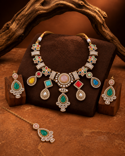 Kavyika Premium Sabya Inspired Necklace Set with Earring & Teeka