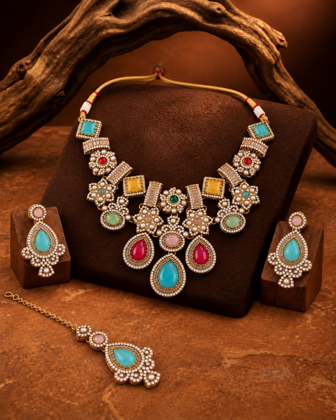 Namisha Premium Sabya Inspired Necklace Set with Earring & Teeka