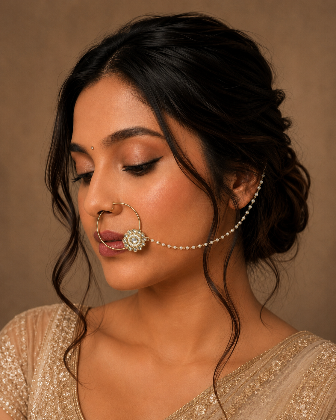 Avyukta Bridal Nath with Pearl Chain