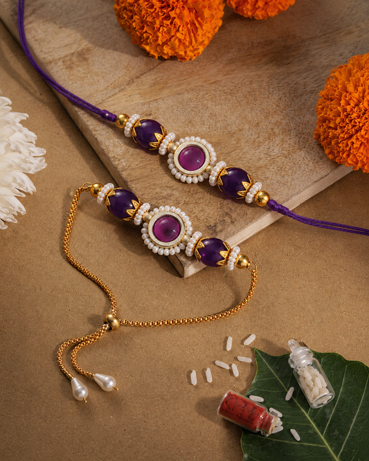 Purple Adrika Bhaiya Bhabhi Rakhi with Tilak Set and Card