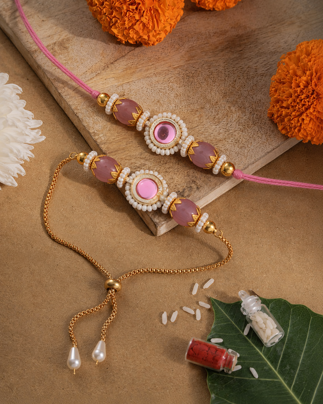 Blush Adrika Bhaiya Bhabhi Rakhi with Tilak Set and Card