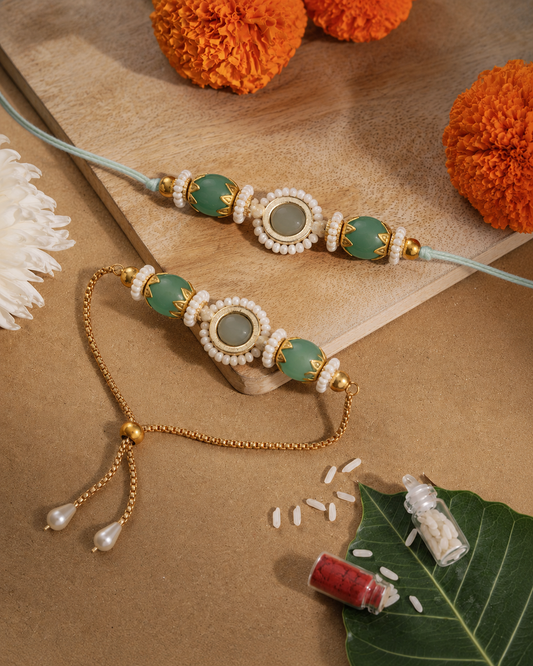 Mint Adrika Bhaiya Bhabhi Rakhi with Tilak Set and Card