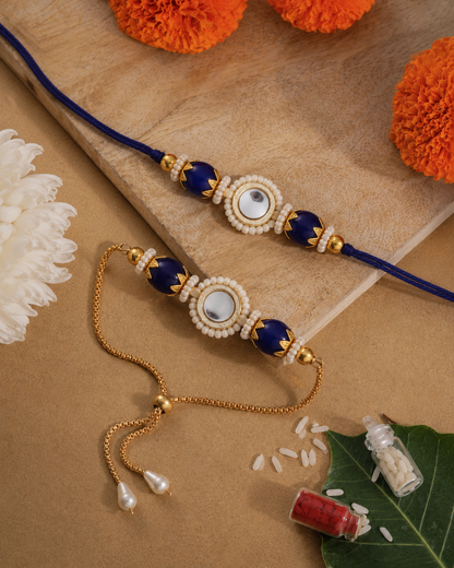 Blue Adrika Bhaiya Bhabhi Rakhi with Tilak Set and Card