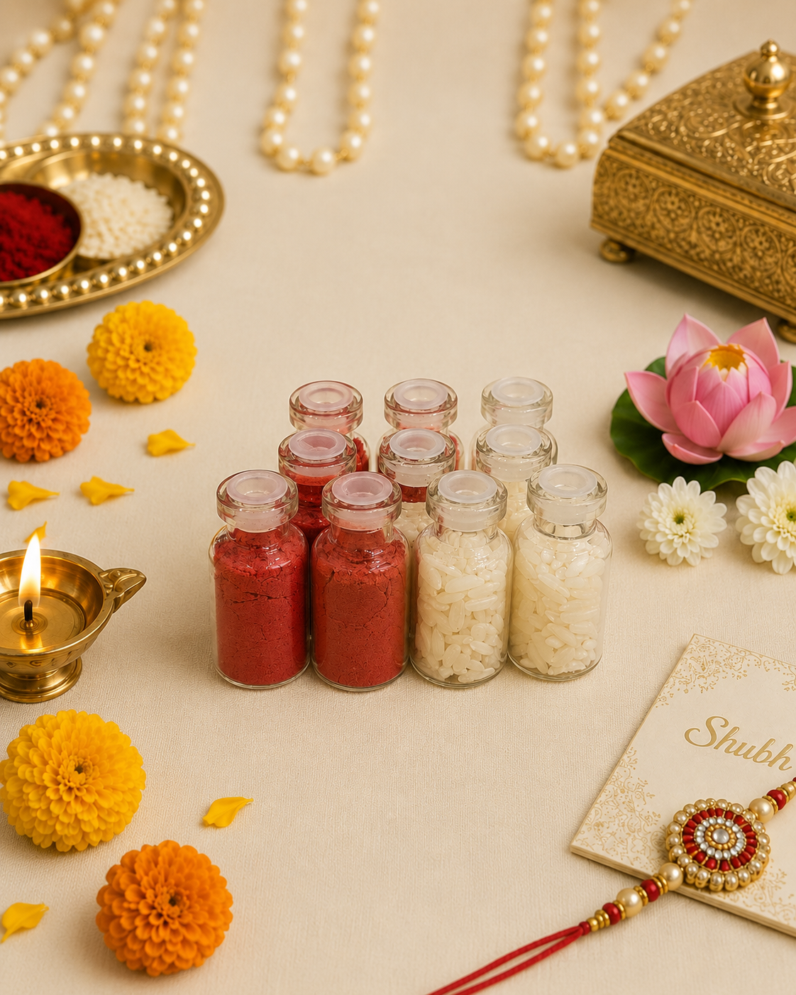 Mini Roli Chawal Glass Bottles Set
