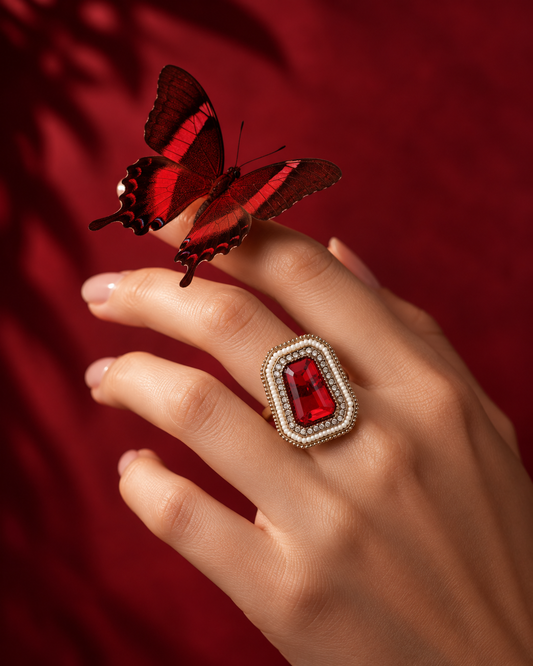 Red Aaboli Ethnic Ring