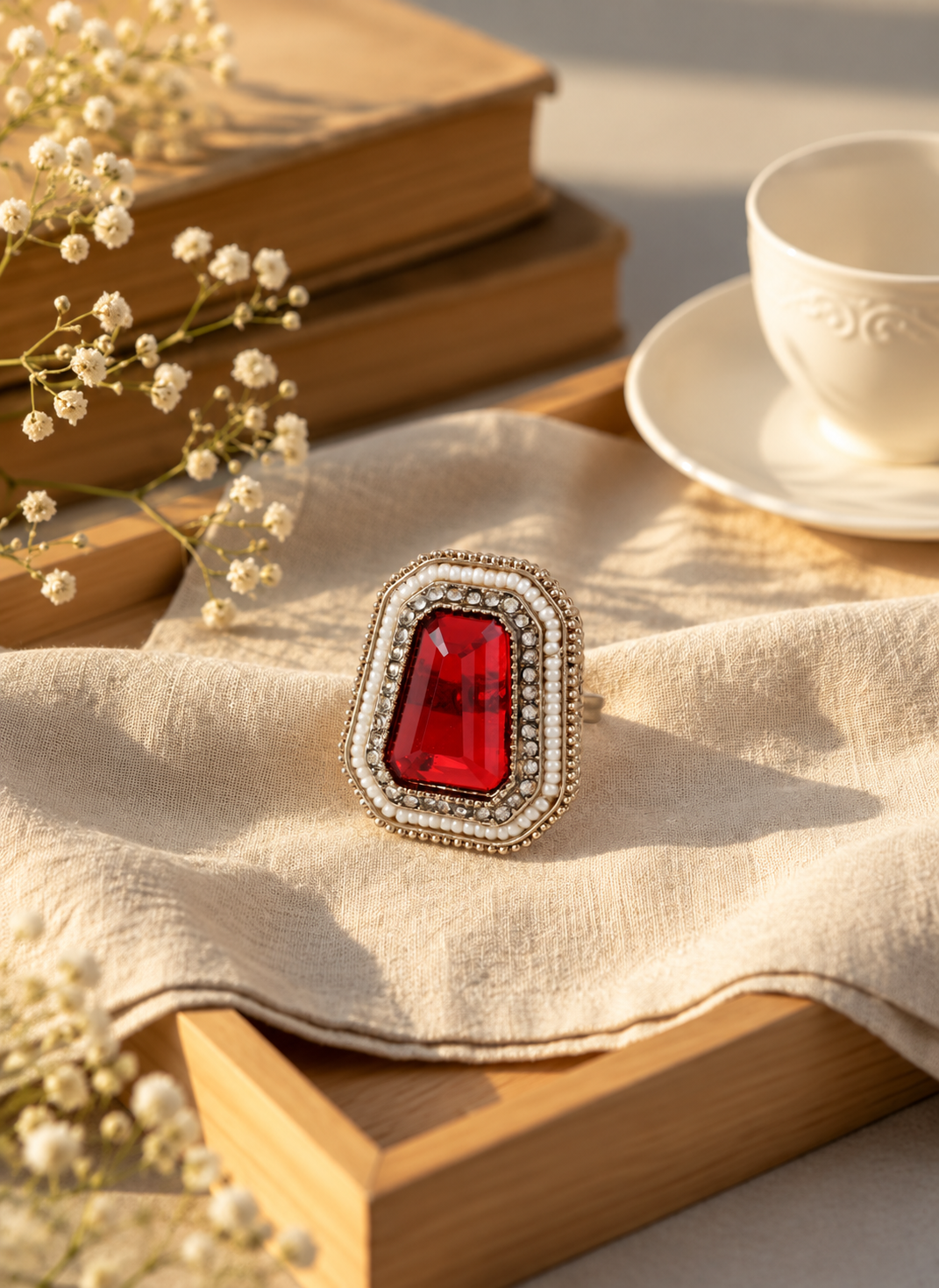 Red Aaboli Ethnic Ring