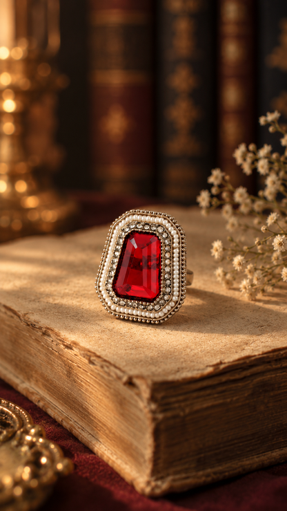 Red Aaboli Ethnic Ring