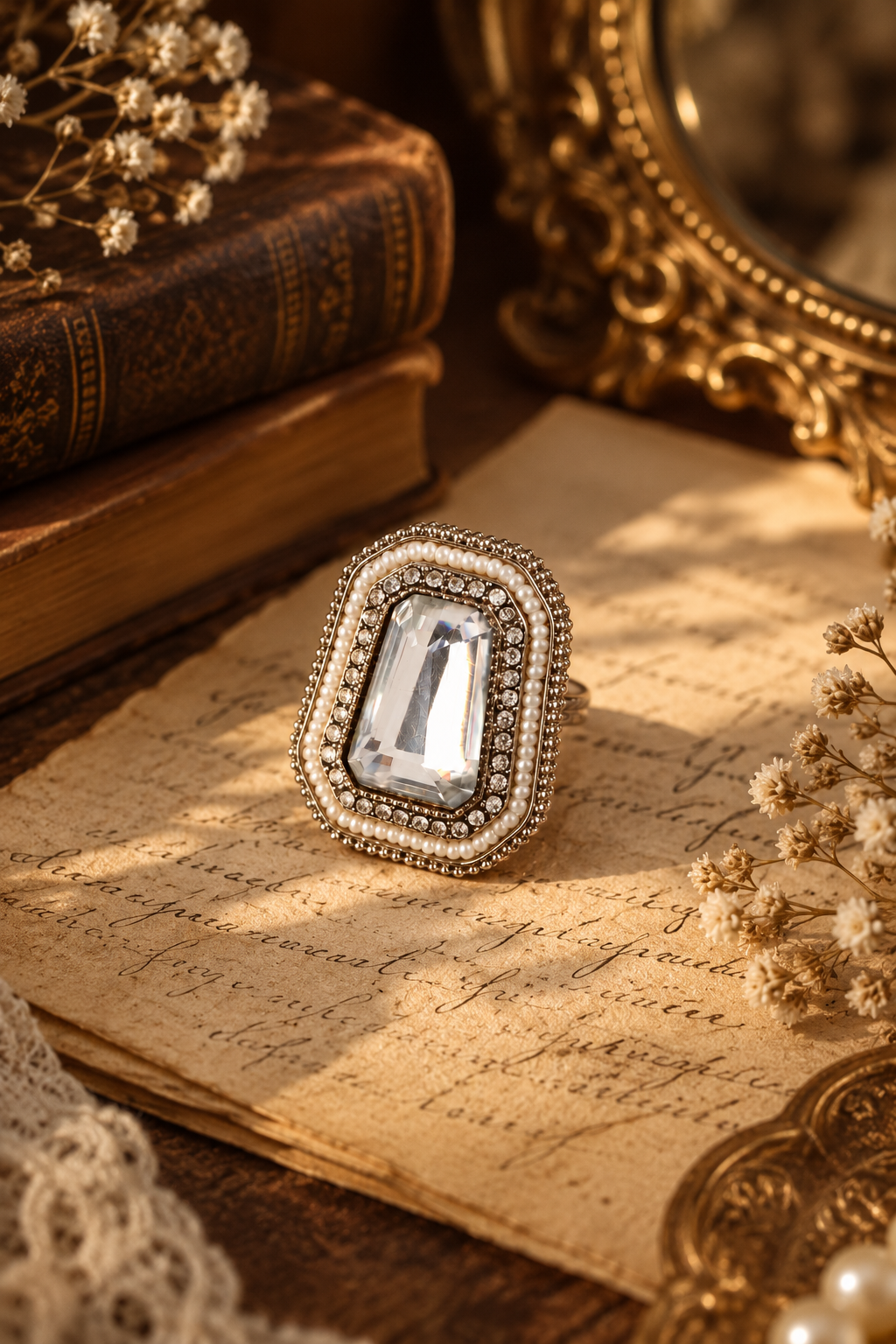 White Aaboli Ethnic Ring