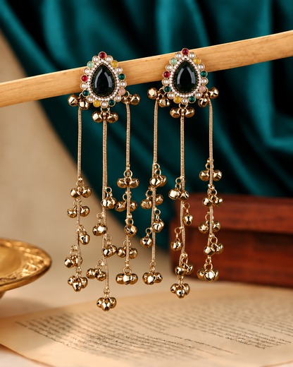Green Multi Dhairya Kashmiri Look Ghunghru Jhumka Earring