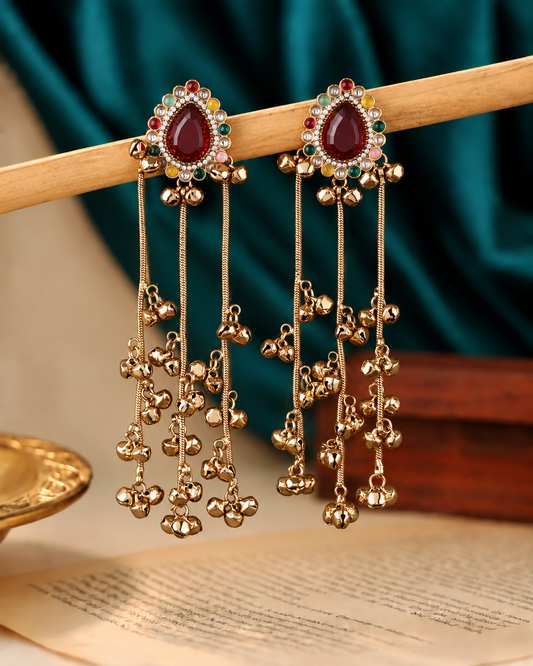 Red Multi Dhairya Kashmiri Look Ghunghru Jhumka Earring