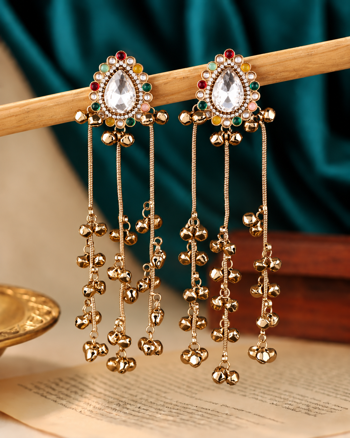 Silver Multi Dhairya Kashmiri Look Ghunghru Jhumka Earring