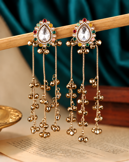Silver Multi Dhairya Kashmiri Look Ghunghru Jhumka Earring