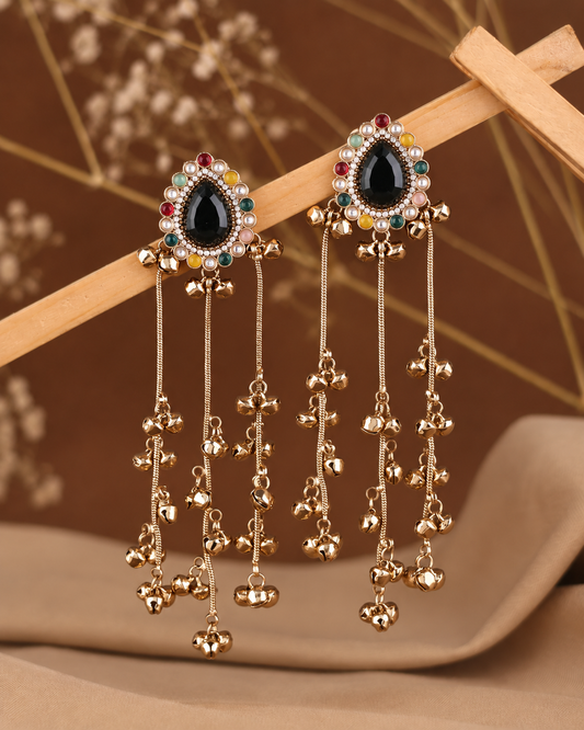 Green Multi Dhairya Kashmiri Look Ghunghru Jhumka Earring