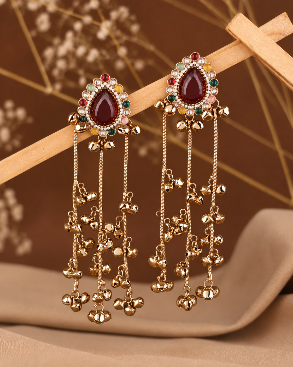 Red Multi Dhairya Kashmiri Look Ghunghru Jhumka Earring