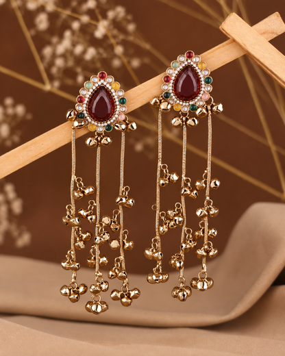 Red Multi Dhairya Kashmiri Look Ghunghru Jhumka Earring