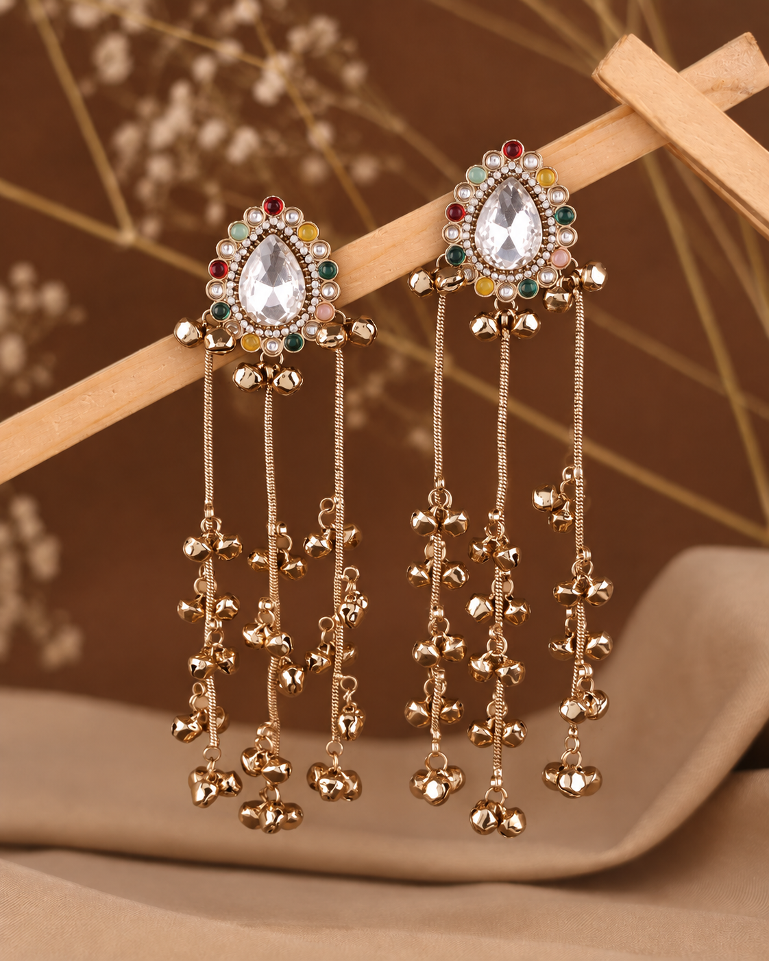 Silver Multi Dhairya Kashmiri Look Ghunghru Jhumka Earring