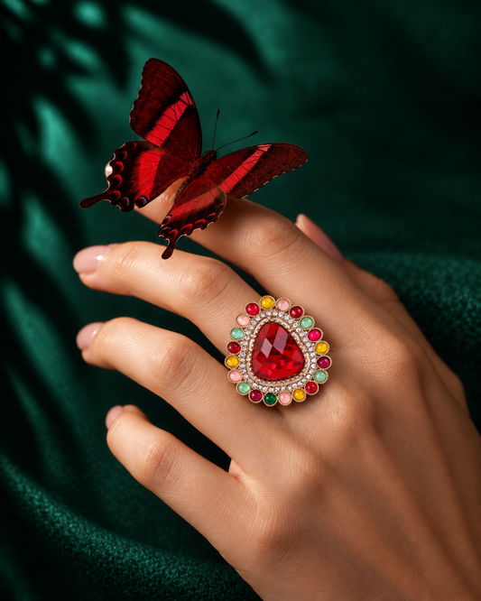 Red Multi Kanishi Ethnic Ring