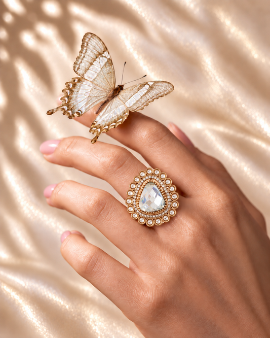 White Kanishi Ethnic Ring
