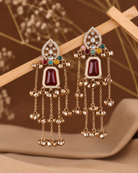 Ruby Multi Ekansh Kashmiri Look Ghunghru Jhumka Earring