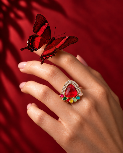 Red Multi Jagruti Ethnic Ring