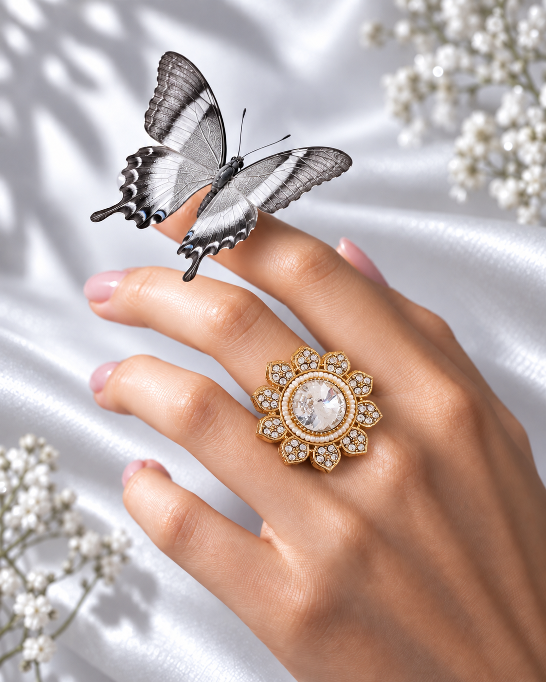 White Aashrita Ethnic Ring