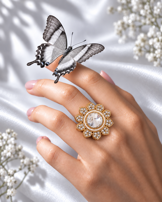 White Aashrita Ethnic Ring