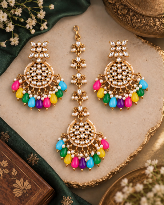 Multi Manraj Teeka Earring Combo Set