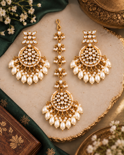 Pearl Manraj Teeka Earring Combo Set