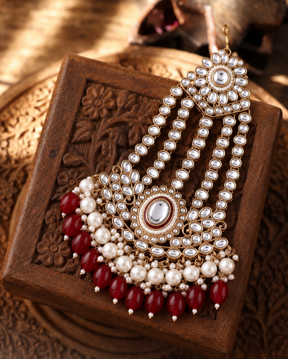 Dark Red Gurkeerat Passa / Side Jhumar