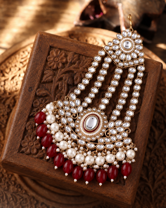 Dark Red Gurkeerat Passa / Side Jhumar
