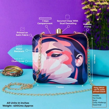 Pink Owl Printed Aesthetic Clutch with Sling Chain