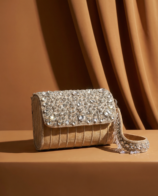 Gold Clementine Rhinestone Flap Clutch