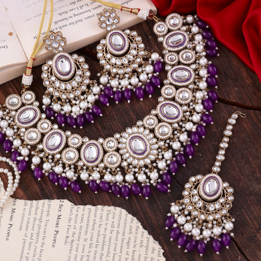 Purple Gurkeerat Necklace Earring with Teeka