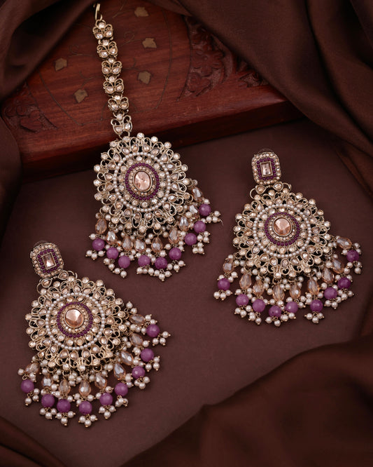 Lilac Tavisha Punjabi Pakistani Teeka Chandbali Set
