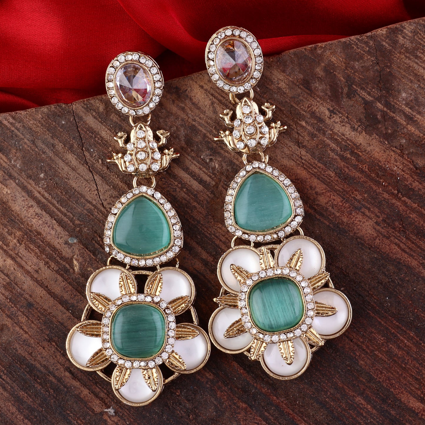 Mint Green Asher Designer Earring with Premium Monalisa and Zircone Stone Detailing