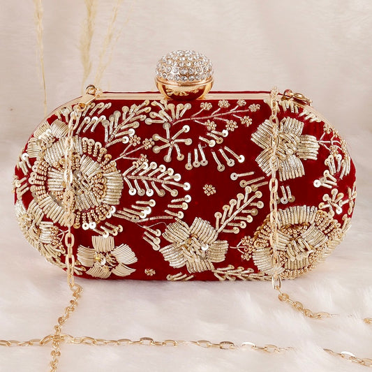 Dark Red Trisha Embroidered Clutch