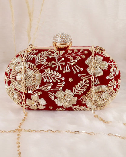 Dark Red Trisha Embroidered Clutch