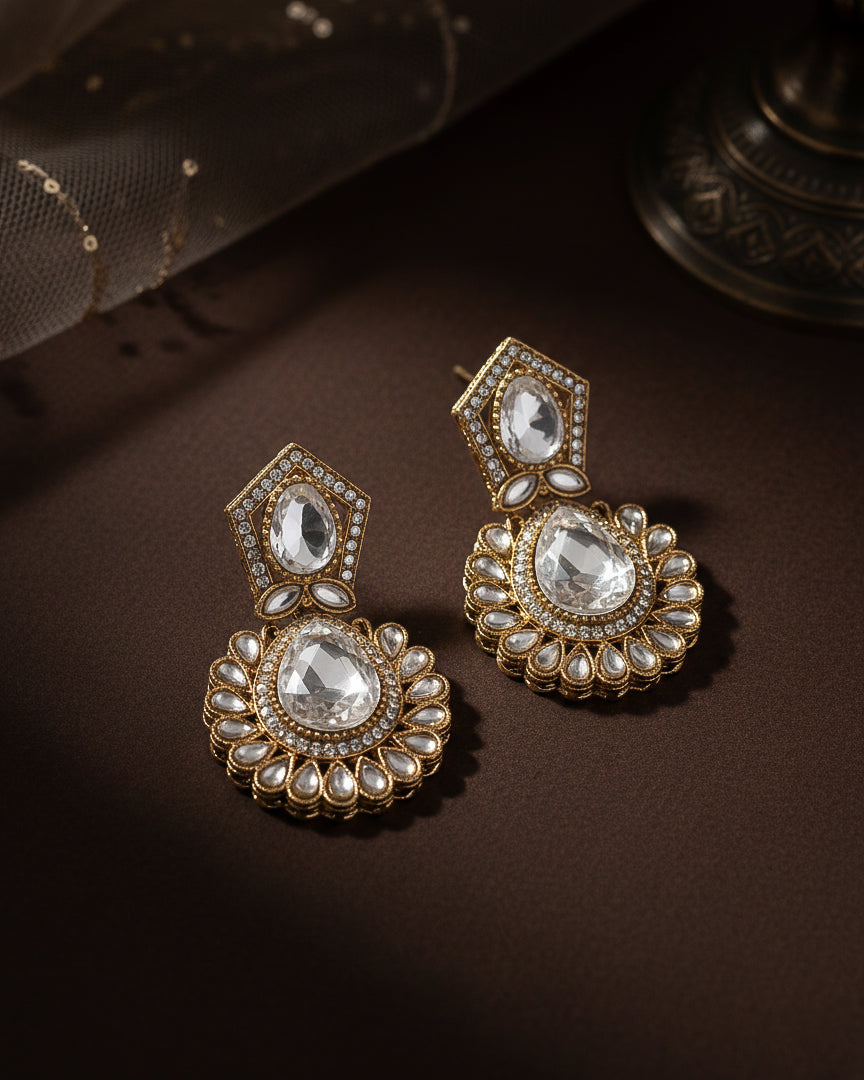 Silver Dikshika Premium Designer Zircone Polki Dupe Earring