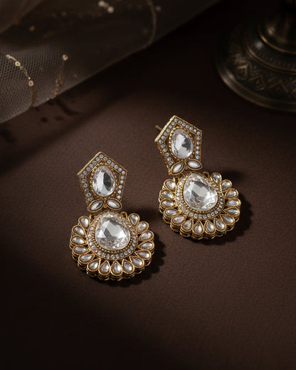 Silver Dikshika Premium Designer Zircone Polki Dupe Earring