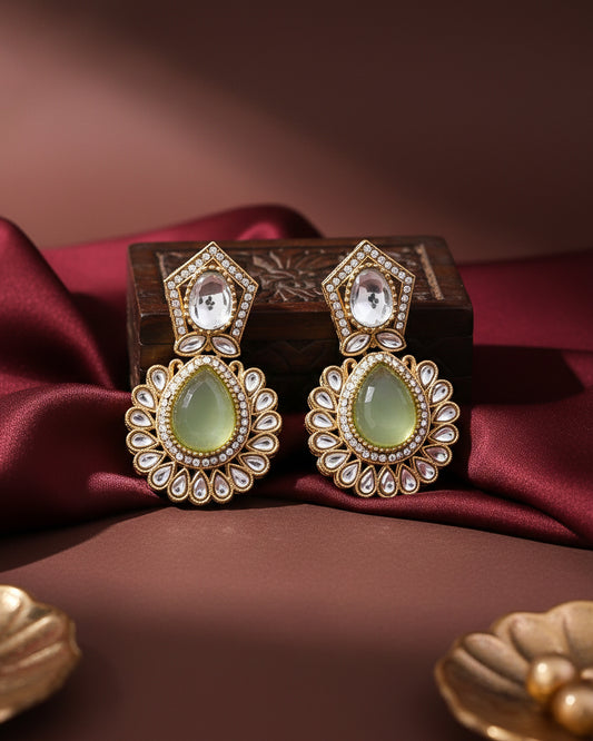 Olive Dikshika Premium Designer Zircone Polki Dupe Earring